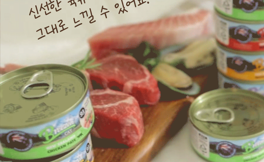 The 4 BREEZEN New Zealand Pâté varieties placed alongside meat. Wet cans that bring out the texture of the ingredients.