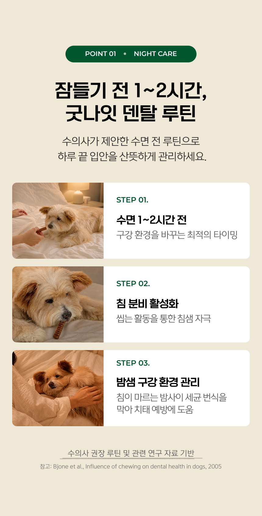 POINT 01 NIGHT CARE - 잠들기 전 1~2시간 굿나잇 덴탈 루틴 3단계(수면 1~2시간 전, 침 분비 활성화, 밤새 구강 환경 관리)